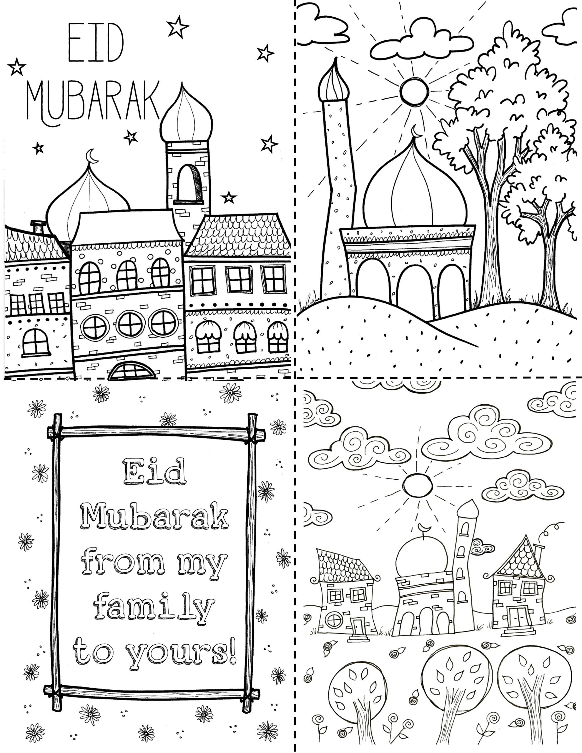 Eid Mubarak Printable coloring postcard. Eid Decoration. Eid Etsy