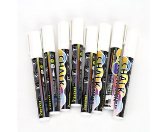 Reversible Tip Chalkboard Markers/Glass Pens - 8 White Markers - Works on Non-Porous Surfaces - Make Your Messages POP! EP60601W
