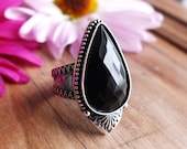 CHOOSE YOUR SIZE Faceted Onyx Ring or Pendant, Cocktail Ring, Custom Size, One of a Kind, Boho Chic, Bohemian Ring, Black Stone Ring
