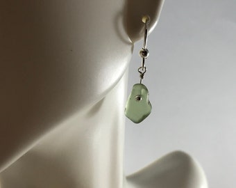 Sea glass jewelry, Authentic moss green sea glass earrings, Down East Maine sea glass earrings. Mount Desert Island sea glass