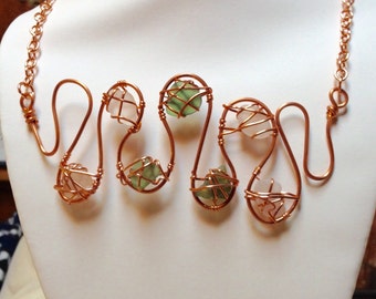 Sea glass jewelry, brown sea glass necklace, authentic sea glass and copper necklace, brown necklace, beach glass necklace,