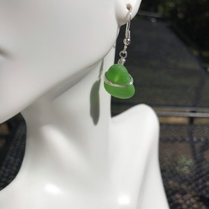 Sea glass jewelry. Beautiful authentic green Sea glass earrings wire wrapped with sterling silver, Maine sea glass earrings, image 9