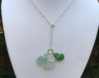 Sea glass jewelry, green, white, seafoam modern style necklace