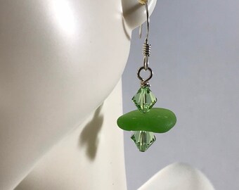 Sea glass jewelry. Beautiful green Sea glass earrings sterling silver, Maine sea glass earrings, dainty earrings