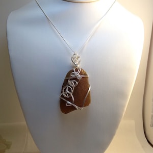 Brown Sea Glass Necklace: Sterling Silver Pendant, Maine Beach Glass