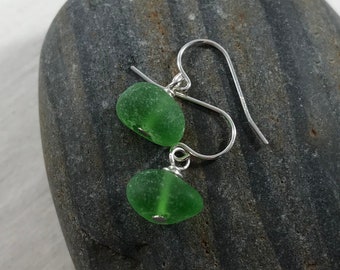 Sea glass jewelry. Beautiful green Sea glass earrings sterling silver, Maine sea glass earrings, dainty earrings