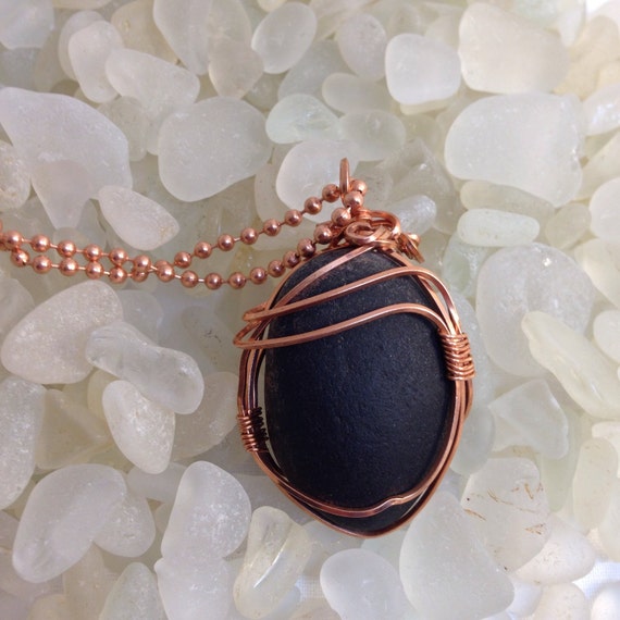 Dark Gray Necklace Sea Stone Jewelry Dark Gray Sea Stone Necklace Authentic Sea Stone and Copper Necklace Sea Stone Necklace Etsy