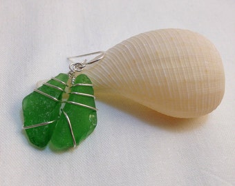 Sea glass jewelry. Beautiful authentic green Sea glass earrings wire wrapped with sterling silver, Maine sea glass earrings,