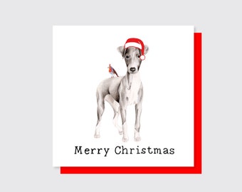 Tarjeta de Navidad - Feliz Navidad - Perro Whippet