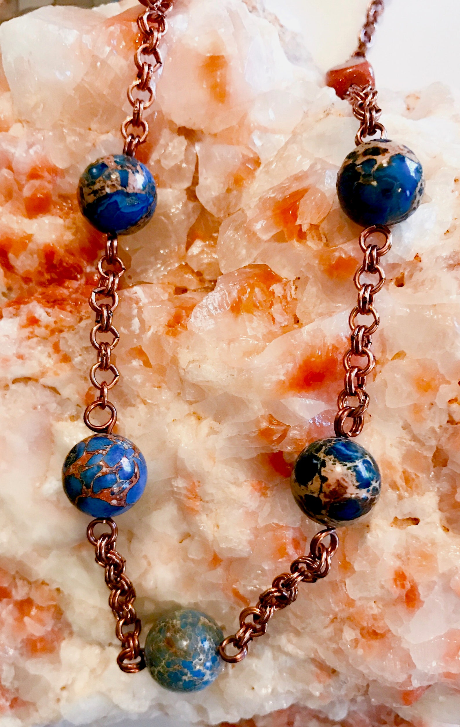Necklace and Earring Set of Goldstone Copper and Blue Sea Etsy