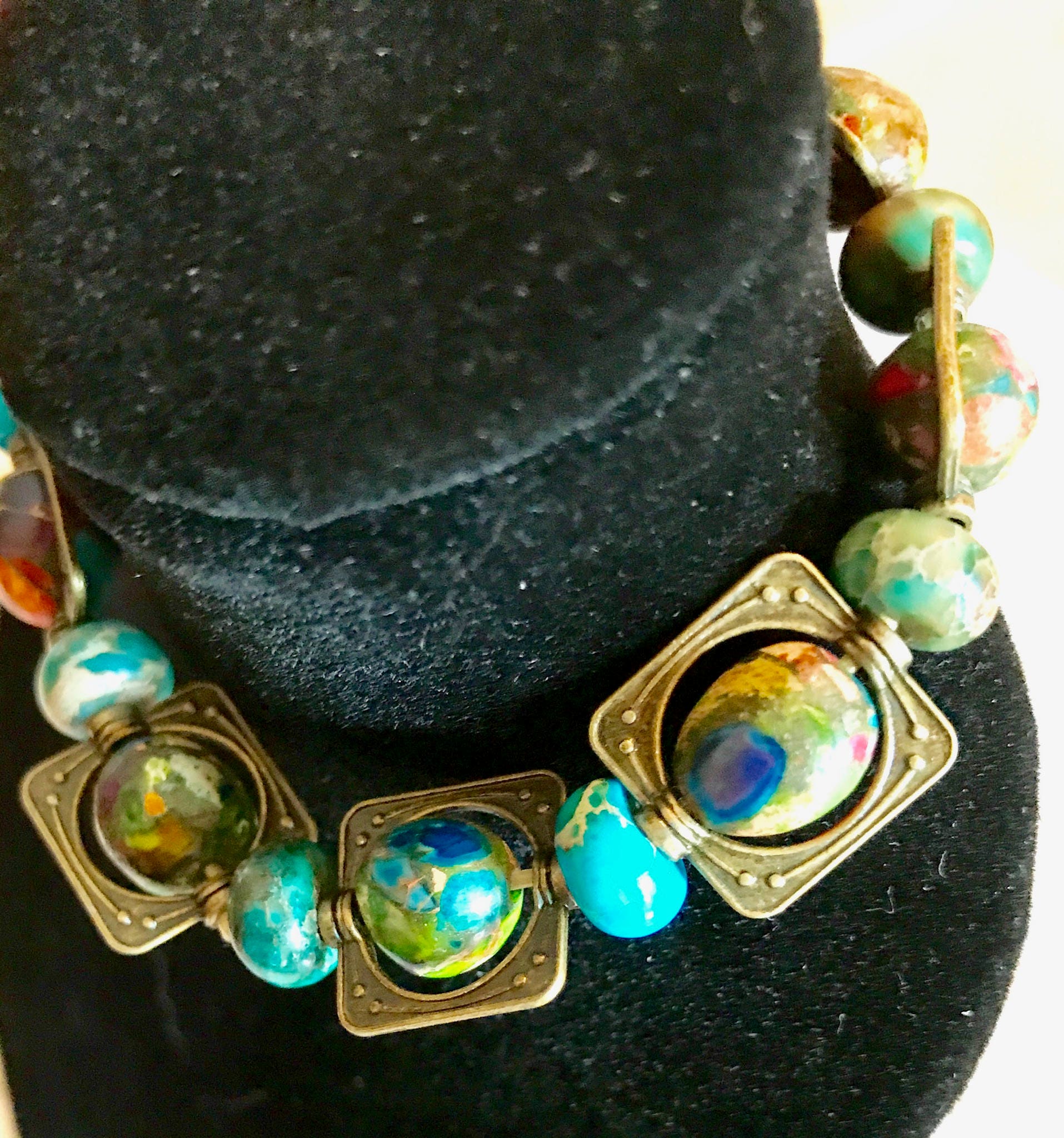 Boho Style Bracelet Special Multi-colored Mardis Gras Mosaic and Quartzite Beads, That Have Deep ...