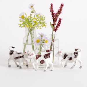 Vintage Lot of 3 Miniature Cows, Holstein Cows for Farm Terrarium Vignette