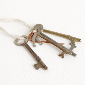 Vintage-Set von Skelett Tasten auf Band, Skelettschlüssel viel mit vier große und zwei kleine