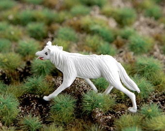 Vintage Miniature Coyote Figurine, White Coyote Diorama Shadowbox Letterpress Terrarium