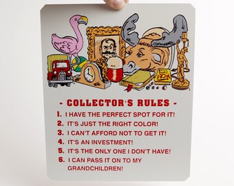 Vintage Collectors Sign, Granny Chic Style Novelty Saying Collector's Rules