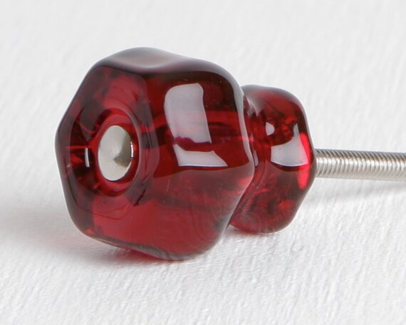 Dark Ruby Red Glass Knobs Cabinet Or Drawer Knobs Dresser Etsy