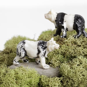 Vintage Pair of Panda Bear Terrarium Miniatures, Tiny Hard Plastic Pandas