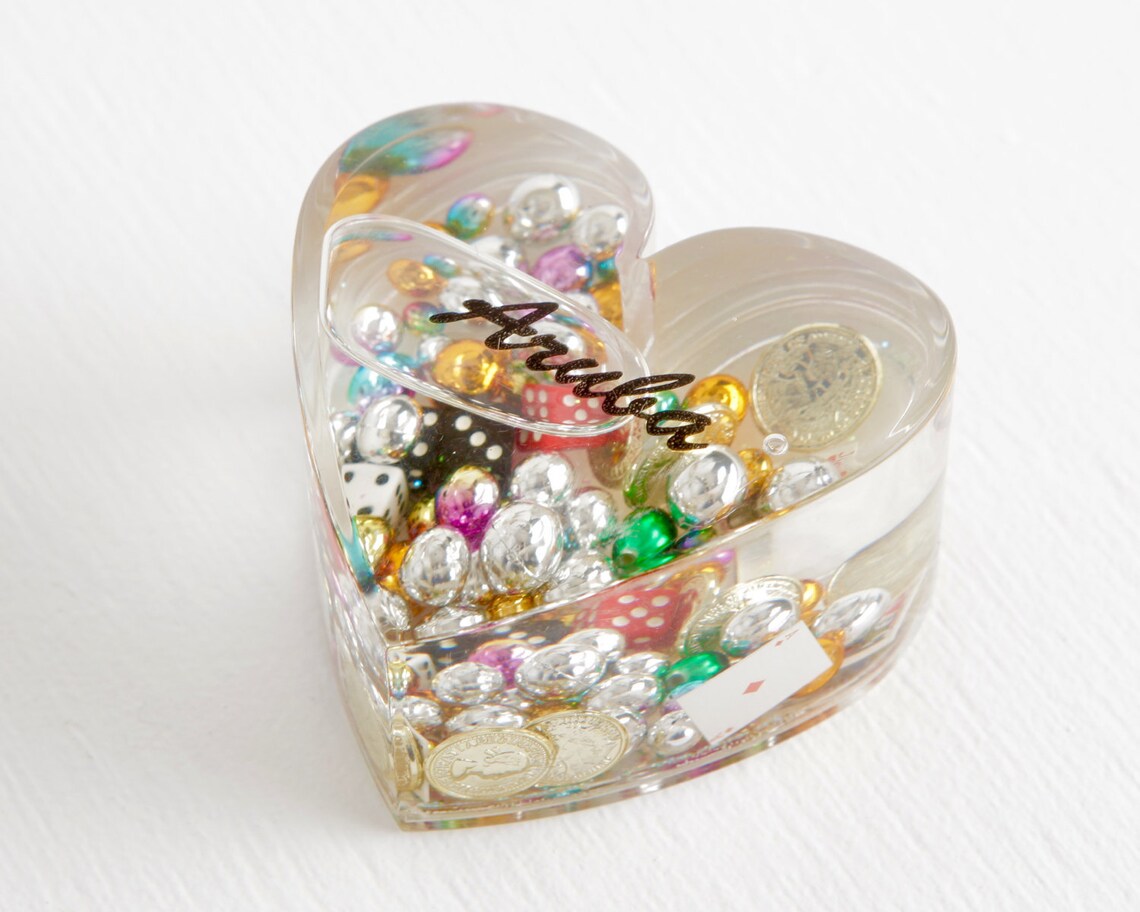 Vintage Acrylic Heart Paperweight with Floating Glitter and Etsy
