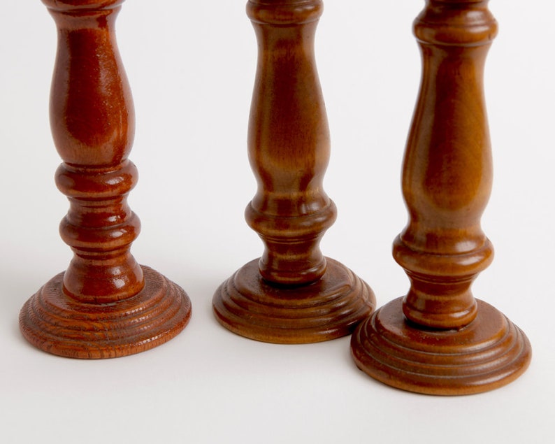 Vintage Wood Candle Sticks Trio of Lacquered Hand Turned Etsy