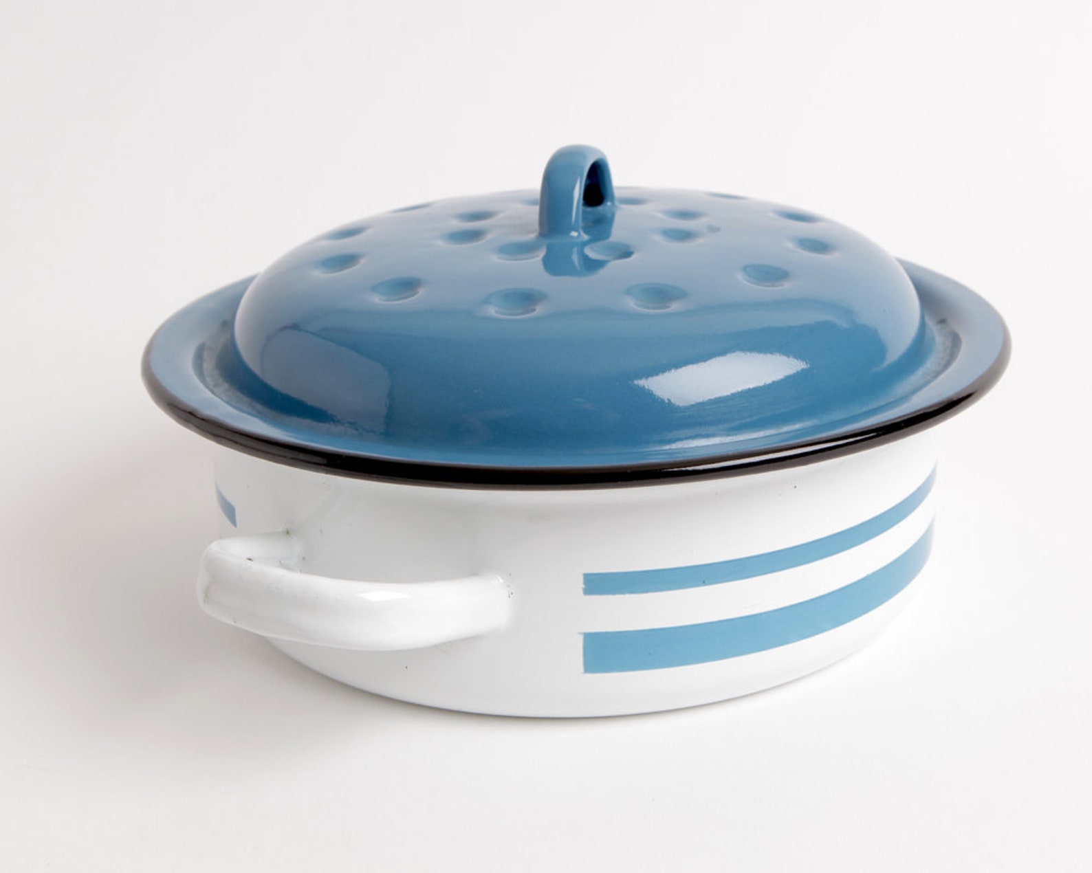 Vintage Blue and White Enamel Metal Bowl With Lid and Handles Etsy