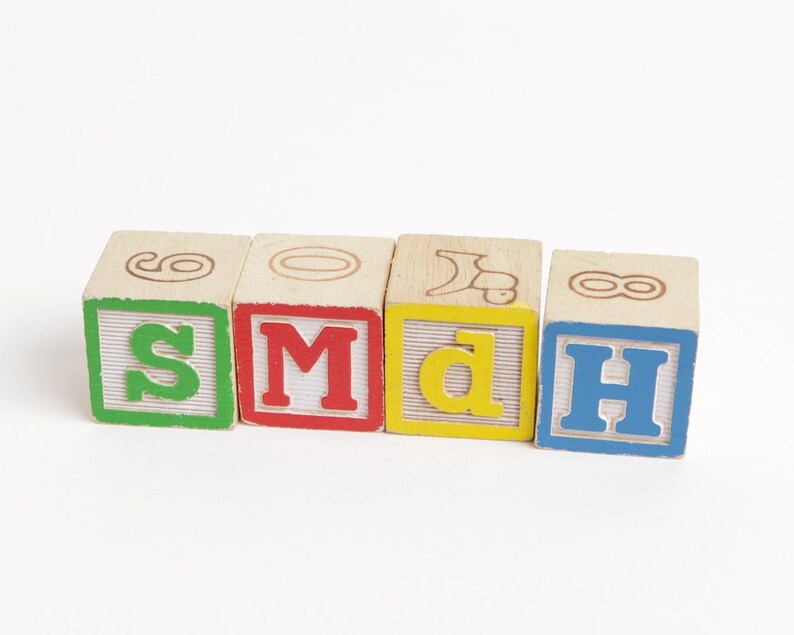 Vintage Wood Alphabet Blocks With Smdh Letters Image 0