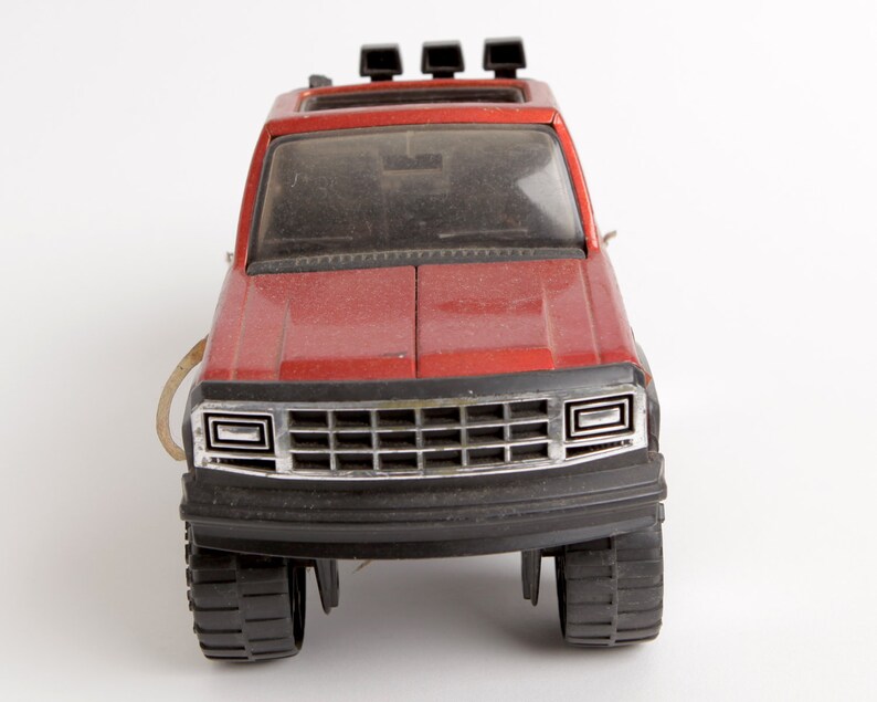 Metal and Plastic Vintage 1980s Buddy L 4x4 Red Pickup Truck with Light Bar