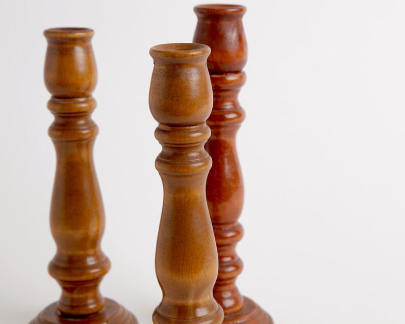 Vintage Wood Candle Sticks Trio of Lacquered Hand Turned Etsy