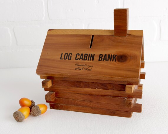 Vintage Red Cedar Log Cabin Coin Bank Grand Canyon National Etsy