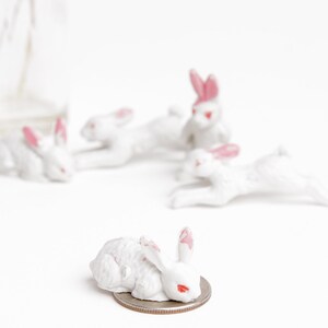 Vintage Five Tiny White Rabbit Figurines, Miniature Plastic Albino ...