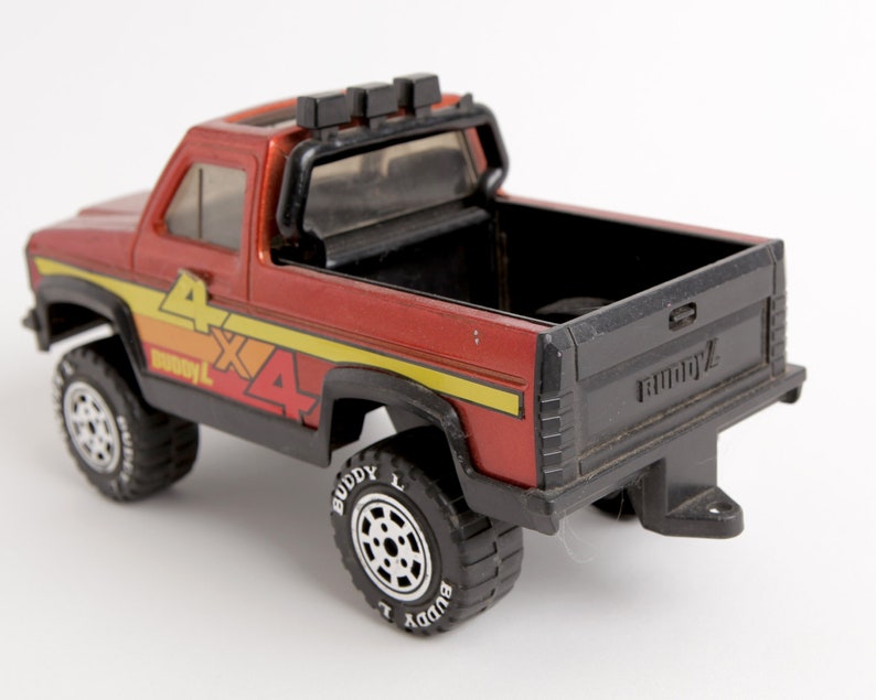 Metal and Plastic Vintage 1980s Buddy L 4x4 Red Pickup Truck with Light Bar