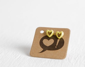 Vintage Yellow Heart Cutout Stud Earrings, Tiny Sunshine Heart Earrings New Old Stock