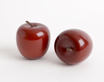 Vintage Wood Red Apple Fruit Pair, Wood Fruit Kitchen Decor