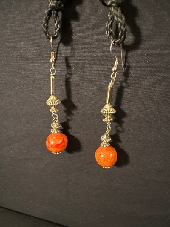 Vintage handmade earrings. Nickel and ceramic bea… - image 1