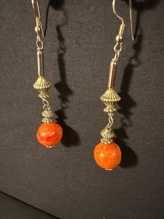 Vintage handmade earrings. Nickel and ceramic bea… - image 2