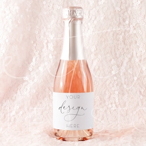 Mini Champagne Bottle Mock Up - Styled Stock Photography - Pink Champagne - Rosé - Pink - Champagne Label Mock Ups - Product Mock Up