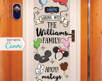 Cruise Door Banner | Cruise Decor | Personalized Cruise Door Decor | Canva Template | First Cruise | Ears | Balloons | Editable Template