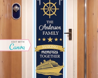 Banner para puerta de crucero / Decoración para crucero / Decoración personalizada para puerta de crucero / Plantilla de Canva / Crucero familiar / Estilo náutico clásico / Recuerdos / Editable
