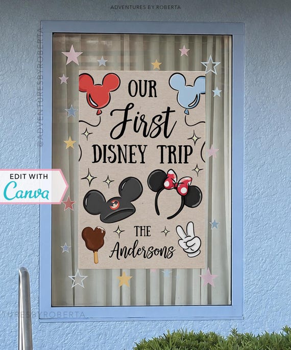 Resort Window Decorations | WDW Hotel Window Decor | Personalized Sign | Canva Template | First Trip | Family Vacation | Editable Template