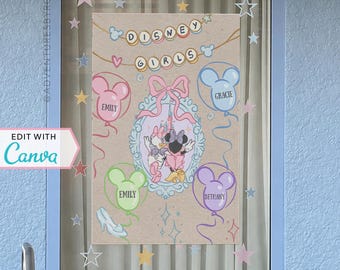 Resort Window Decorations | WDW Hotel Window Decor | Personalized Window Decor | Canva Template | Girls Trip | Coquette | Editable Template