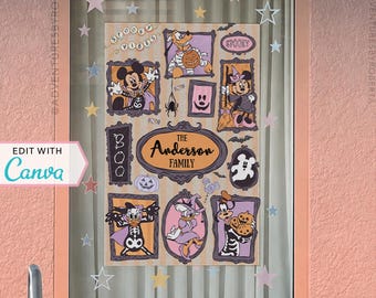 Decoração de Janelas para Resorts | Decoração de Janelas de Hotéis da Disney | Placa Personalizada | Modelo Canva | Festa de Halloween | Assustador | Modelo Editável