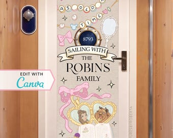 Cruise Door Banner | Cruise Decor | Personalized Cruise Door Decor | Canva Template | Belle | Coquette | Princess | Rose | Editable Template