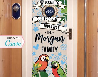 Cruise Door Banner | Cruise Decor | Personalized Cruise Door Decor | Canva Template | Tropical Hideaway | Tiki | Family Vacation