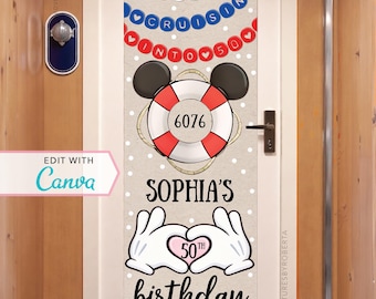 Cruise Door Banner | Cruise Decor | Personalized Cruise Door Decor | Canva Template | Cruisin Into 50 | Friendship Beads | Editable Template