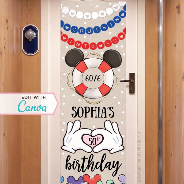 Cruise Door Banner | Cruise Decor | Personalized Cruise Door Decor | Canva Template | Cruisin Into 50 | Friendship Beads | Editable Template