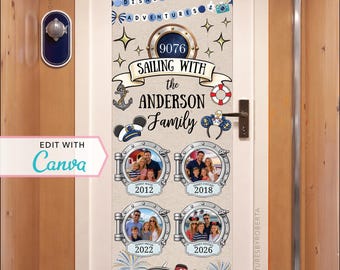Banner para Porta de Cruzeiro | Decoração de Cruzeiro | Decorações Personalizadas para Porta de Cruzeiro | Modelo Canva | Cruzeiro em Família | Cruzeiros Anteriores | Editável | Fotos