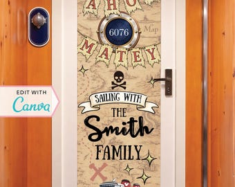 Cruise Door Banner | Cruise Decor | Personalized Cruise Door Decor | Canva Template | Pirate Map | Ahoy Matey | Editable Template