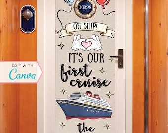 Cruise Door Banner | Cruise Decor | Personalized Cruise Door Decor | Canva Template | First Cruise | Oh Ship | Balloons | Editable Template