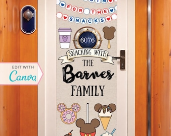 Cruise Door Banner | Cruise Decor | Personalized Cruise Door Decor | Canva Template | Cruisin For The Snacks | Beads | Editable Template