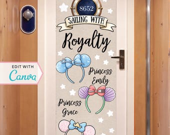 Cruise Door Banner | Cruise Decor | Personalized Cruise Door Decor | Canva Template | Birthday Cruise | Royalty | Princess Ears | Editable