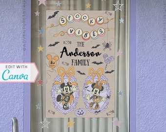 Resort Window Decorations | WDW Hotel Window Decor | Personalized Window Decor | Canva Template | Spooky Vibes | Coquette | Template